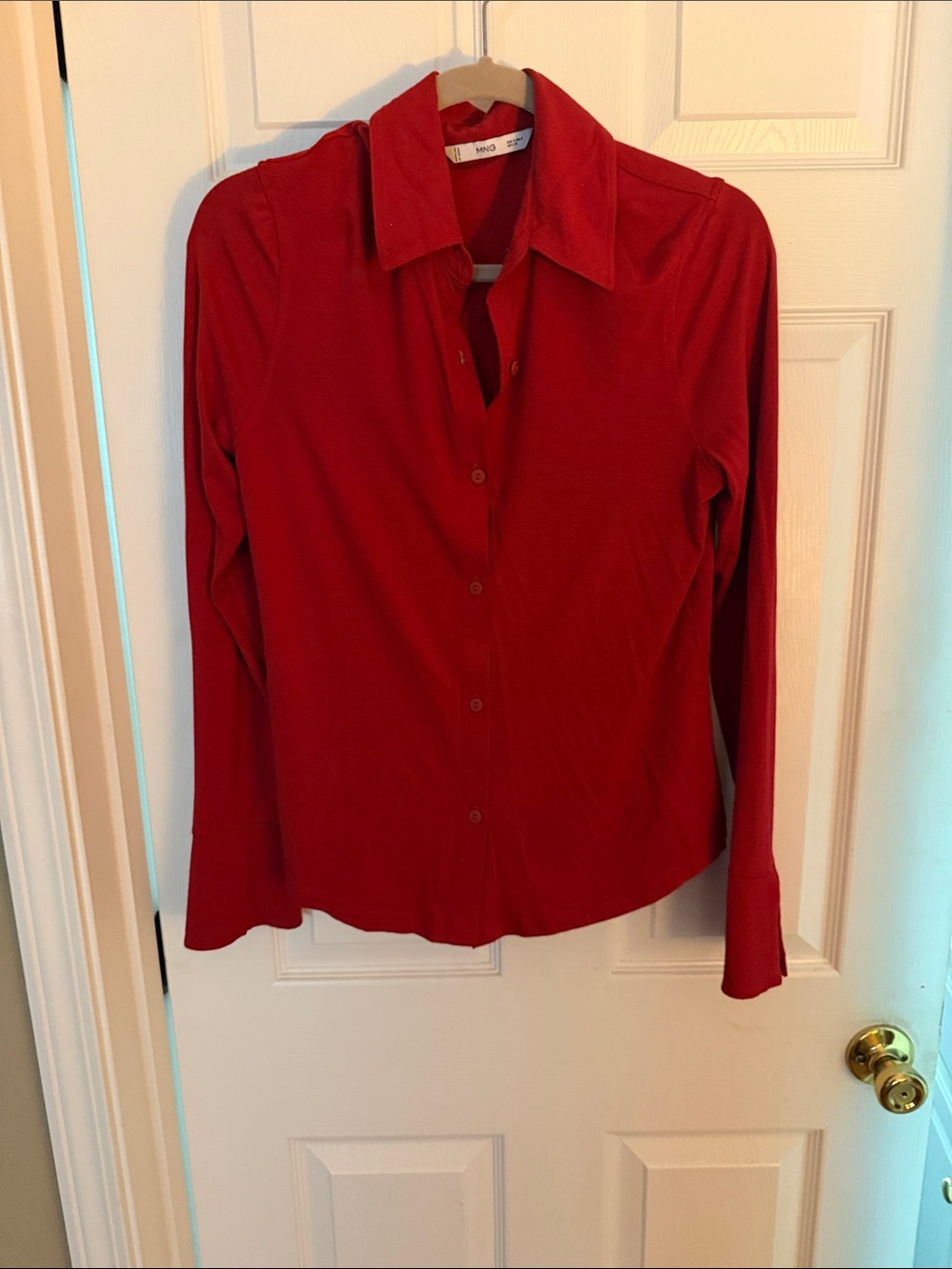 Mango Vibrant Red Button-Down Long Sleeve Shirt